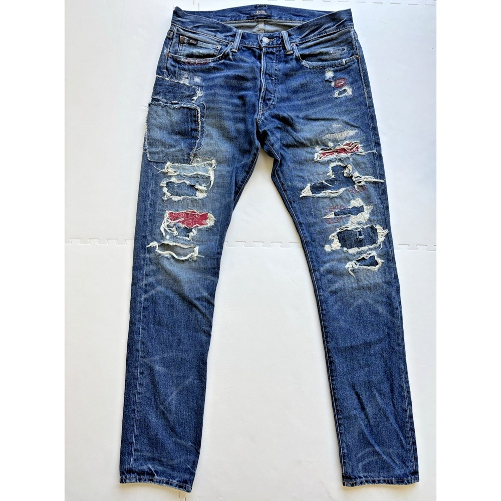 POLO RALPH LAUREN Mens Jeans Sullivan Slim Distressed Patchwork Bandana-32x34